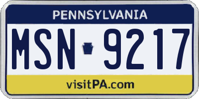 PA license plate MSN9217