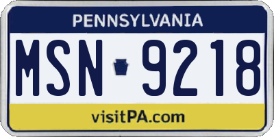 PA license plate MSN9218