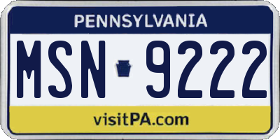 PA license plate MSN9222