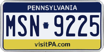 PA license plate MSN9225