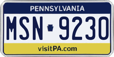 PA license plate MSN9230