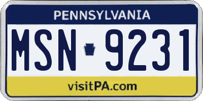 PA license plate MSN9231