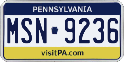PA license plate MSN9236
