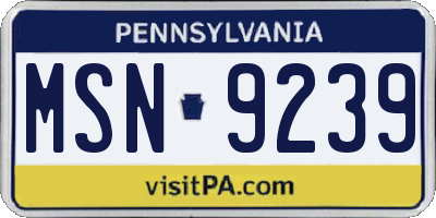 PA license plate MSN9239