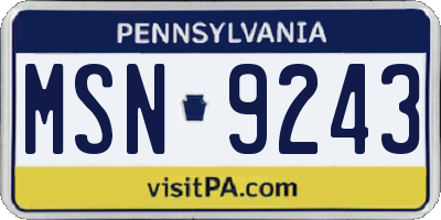 PA license plate MSN9243