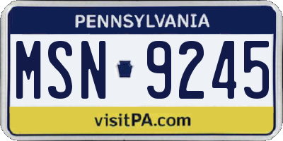 PA license plate MSN9245