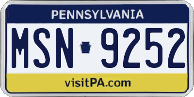 PA license plate MSN9252