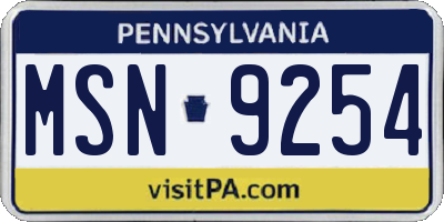 PA license plate MSN9254