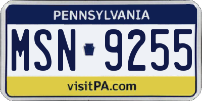 PA license plate MSN9255