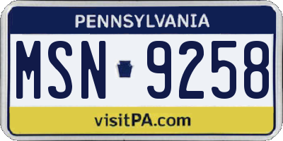 PA license plate MSN9258