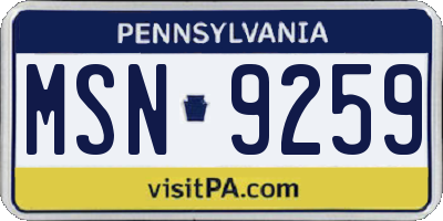 PA license plate MSN9259