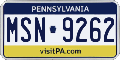 PA license plate MSN9262