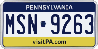 PA license plate MSN9263