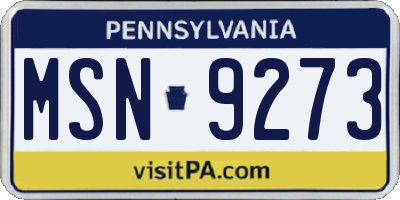 PA license plate MSN9273