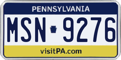 PA license plate MSN9276