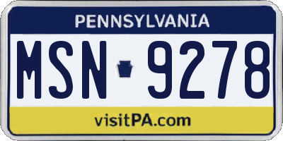 PA license plate MSN9278