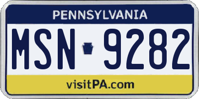 PA license plate MSN9282
