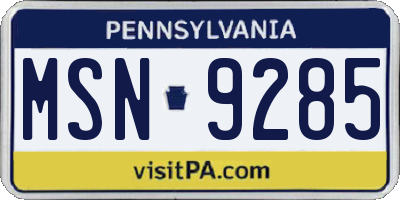 PA license plate MSN9285