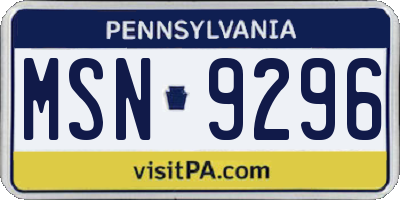 PA license plate MSN9296