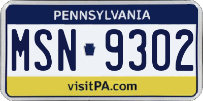 PA license plate MSN9302