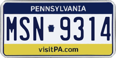 PA license plate MSN9314