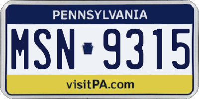 PA license plate MSN9315