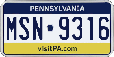 PA license plate MSN9316