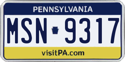 PA license plate MSN9317