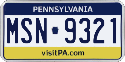 PA license plate MSN9321