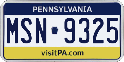 PA license plate MSN9325