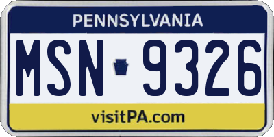 PA license plate MSN9326