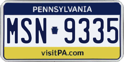 PA license plate MSN9335