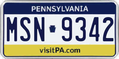 PA license plate MSN9342