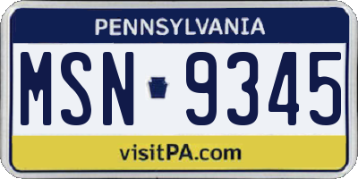 PA license plate MSN9345