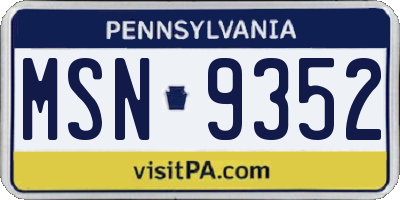 PA license plate MSN9352