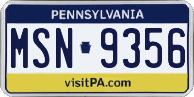 PA license plate MSN9356