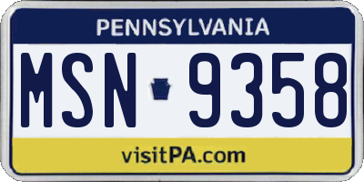 PA license plate MSN9358