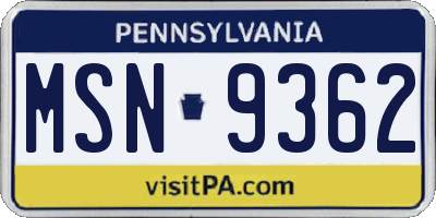 PA license plate MSN9362