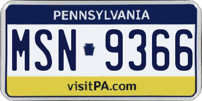 PA license plate MSN9366