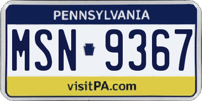 PA license plate MSN9367