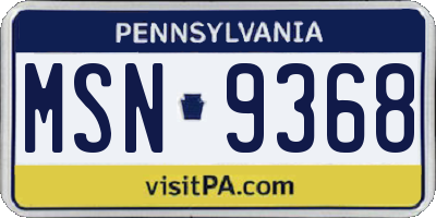 PA license plate MSN9368