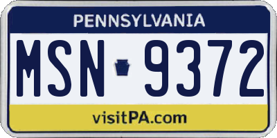 PA license plate MSN9372