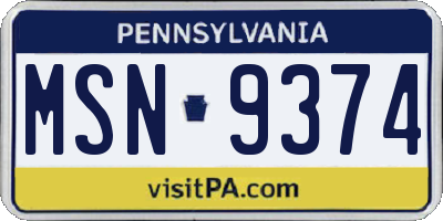 PA license plate MSN9374