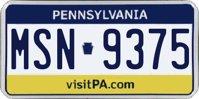 PA license plate MSN9375