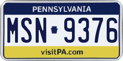 PA license plate MSN9376