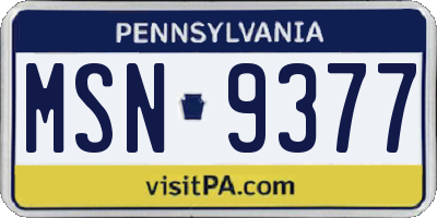 PA license plate MSN9377
