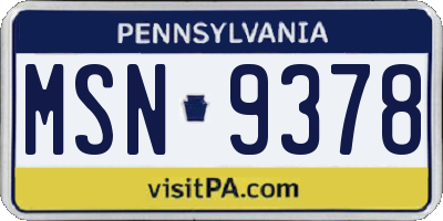 PA license plate MSN9378