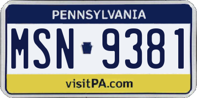 PA license plate MSN9381