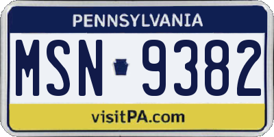 PA license plate MSN9382