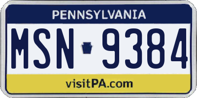 PA license plate MSN9384